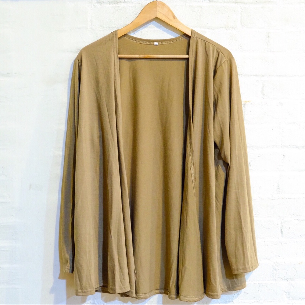 Open front basic lightweight khaki cardigan kimono - Picture 5 of 13